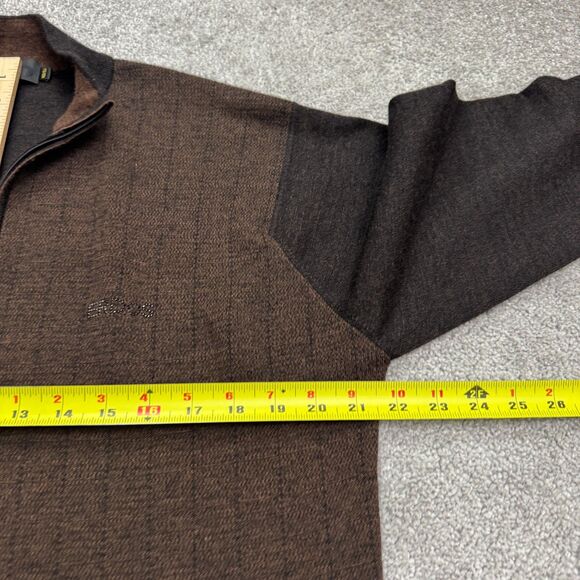 Erdos Wool 1/4 Zip Beaded Pullover Sweater Mens Medium Brown Colorblock Striped - Picture 10 of 13